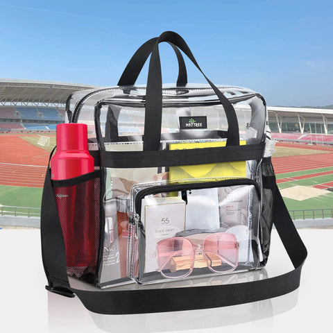 Go To Clear Stadium Bag For Work And Gym With Non Detachable Reinforced Straps 12 By 5.5 By 12 Inches Transparent Tote pictured at stadium