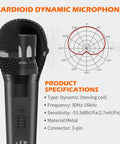 Wired Dynamic Microphone For Singing With On Off Switch, Cardioid Studio Mic, product specifications, black metal body