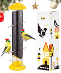 Outdoor Finch Feeder For Nyjer Thistle Seed, 14 Inch Tube Bird Feeder With 12 Feeding Ports And 8 Perches, Yellow Finish