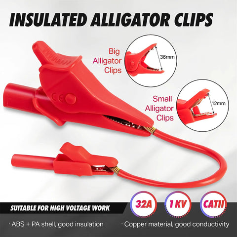 All In One 29 Piece Multimeter Test Leads Kit With Replaceable Wire Piercing Probes Alligator Clips Hook Clips And Tweezers with red alligator clips for digital clamp meter.