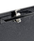Close-up of cam hook mechanism on Rugged High Security Steel Locking Wall Mounted Mailbox Drop Box With Anti Pry Latch Night Drop Key Drop Interoffice Mail Payment Drop 12 Disc Wafer Lock Chrome Alloy Hook Cam Black Finish