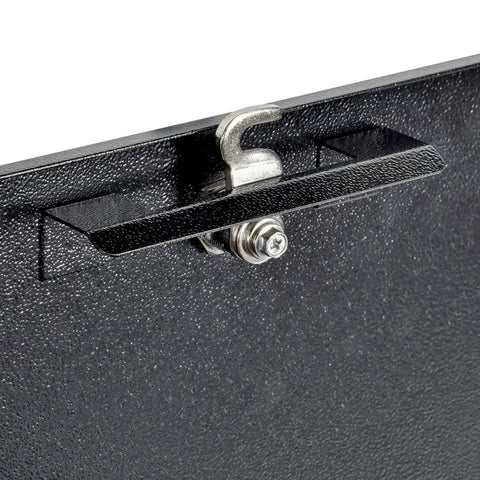Close-up of cam hook mechanism on Rugged High Security Steel Locking Wall Mounted Mailbox Drop Box With Anti Pry Latch Night Drop Key Drop Interoffice Mail Payment Drop 12 Disc Wafer Lock Chrome Alloy Hook Cam Black Finish