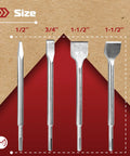Four Piece SDS Plus Chisel Set For Rotary Hammer Drills With Point Flat Scaling And Tile Chisels 10 Inch Long 40Cr Steel