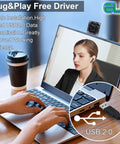Low Light USB Camera With Built In Microphone, 2MP 1080P HD Web Cam, Sony IMX322 Sensor on laptop, USB connection shown