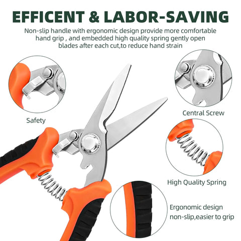 Three Pack Garden Pruning Shears Set With Stainless Steel Blades detailed view showing ergonomic handle and safety features