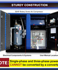 Beefy 50 HP Rotary Screw Air Compressor Delivering 219 CFM At 125 PSI, 460V 3 Phase 60Hz, Fixed-Speed Industrial-Grade Air System