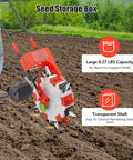 Six Nozzle Hand Push Seeder For DIY Farmers And Garden Pros With Eight Pound Seed Box on soil field