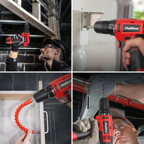 149 Piece Home Drill Set With 12V Red Cordless Drill LED Light 21 Plus 1 Torque Settings 19Nm for DIY tasks shown in use