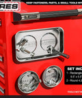 3 Piece Magnetic Tool Tray Set Keeps Screws Sockets Bolts Pins And Tools In One Spot With Ultra Strong Magnets on red toolbox