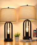 Two Light Bedside Table Lamps With Rotary Switch 3 Way Dimmable Bedroom And Living Room Lighting With USB Charging Ports