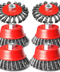 Four Inch Wire Wheel Brush Set For Grinder Six Pack For Four And A Half Inch Angle Grinder With Five Eighth Inch Eleven Threaded Arbor