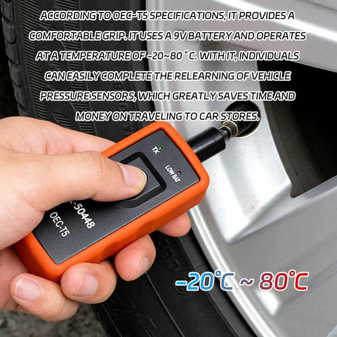 TPMS Relearn Tool For GM Tire Sensor And TPMS System Relearn Kit Reset Programming Device, orange handheld, close-up