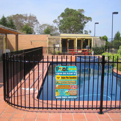Pool Rules Sign Tin Decor For Beach Home Bar Deck And Backyard 8 By 12 Inch Outdoor Wall Art With Pre Drilled Holes