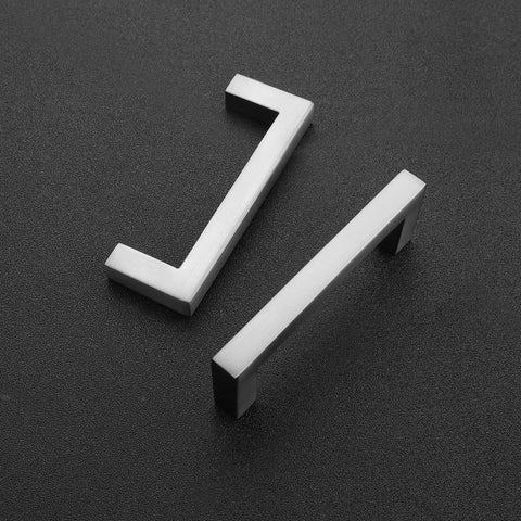 30 Pack Solid 3 Inch Center To Center Slim Square Bar Drawer Handles In Brushed Nickel For Kitchen Cabinets And Drawers, angled view