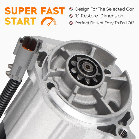 Starter Motor Replacement For Frontier And Xterra 3 3L V6 1999 2000 2001 showing close-up view of electrical connector and gear