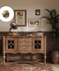 4 Pcs Vintage Flower Drop Ring Drawer Pulls Brass Cabinet Handles in Bronze Finish installed on wooden dresser, antique style.