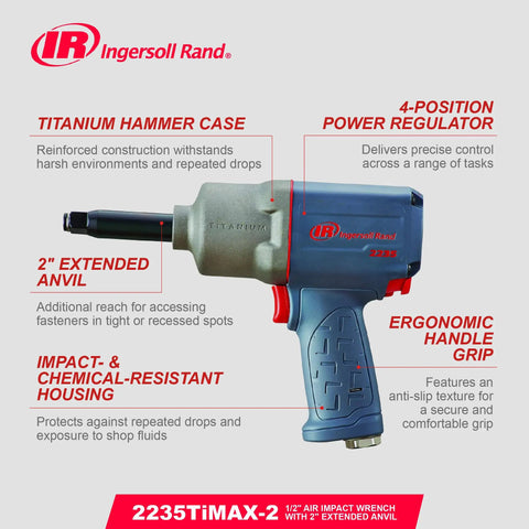 Heavy Duty Half Inch Drive Air Impact Wrench Smashes Out 1350 Foot Pounds Of Badass Torque With A Long Extended Anvil Built For Serious Garage Hustle