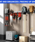 Installed Heavy Duty 48 Inch Wall Mount Garden Tool Organizer With Six Adjustable Hooks Easy Install Steel Black Storage System