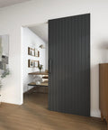 36X84 Inch Black Wood Sliding Barn Door With Concealed Tracks And Soft Close Hardware Kit straight up smooth glide in a stylish interior.