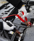 Compact Car Emergency Roadside Kit with jumper cables connected to car battery