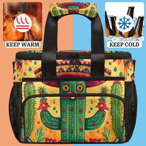 Colorful Insulated Picnic Backpack Lunch Box For Women And Men Portable Tote Cooler Bag Large 12 By 9 By 10 Inch with cactus design