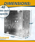 Sturdy 4-11/16 Inch Square Electrical Box Set, Welded Metal Junction Box With Raised Ground, 2-1/8 Inch Depth, Steel Construction
