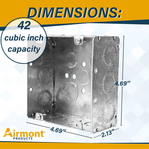 Sturdy 4-11/16 Inch Square Electrical Box Set, Welded Metal Junction Box With Raised Ground, 2-1/8 Inch Depth, Steel Construction