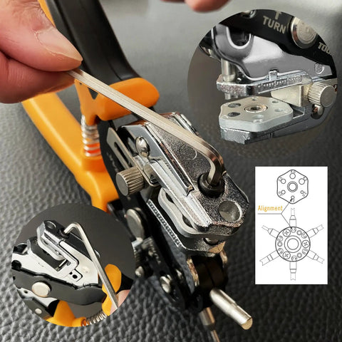 Close-up of Leather Hole Punch Tool Set Multifunction Puncher showing adjustable parts and stainless needle for precise holes.