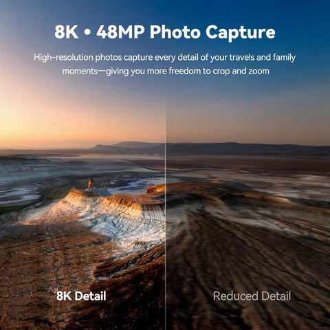Comparison of landscape photo detailing 8K quality from Pro Grade Drone With 48MP 8K Photo Sensor, 3 Axis Gimbal Stabilizer, Night Footage Capable, 74 Minute Flight Time With Two Batteries, 20,000 Ft Transmission Range, Beginner Friendly Tech Gift For Adults.