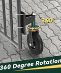 Tough As Nails Eight Inch Gate Wheels With Spring Suspension showing 360 degree rotation with rubber tire against paver stones.
