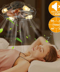 Small Mid Century Caged Ceiling Fan With Lights And Remote 20 Inch Cage Ceiling Fan With Light in use over sleeping woman
