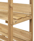 Side view of Potting Bench With Natural Wood Top And 3 Tier Shelves Outdoor Garden Workstation showing wooden shelves and frame