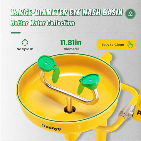 Floor Mounted Eyewash Station With Adjustable Water Flow, Rugged Stainless Steel Emergency Eye Wash, ANSI Z358.1-2014 Compliant