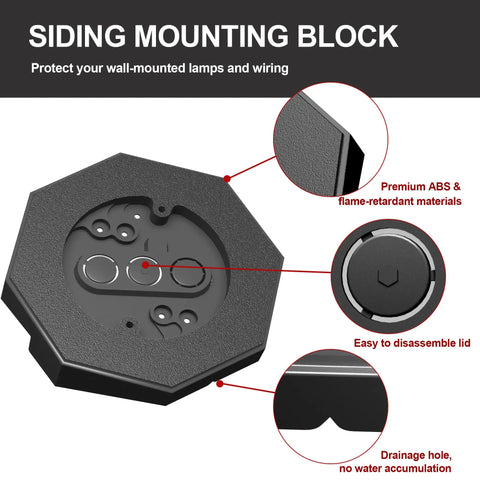 Vinyl Siding Light Mounting Block For Half Inch Lap Panels, Outdoor Wall Mount Hooks For Hanging Lamps, Vertical Mounting Block With Built In Electrical Box For Exterior Use Black, black ABS siding block