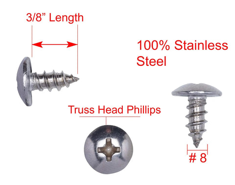 Heavy Duty Truss Head Wood Screws With Phillips Drive Made From 18 8 Stainless Steel Tough As Nails Rustproof Protection Includes Full 100 Piece Set For Decking Construction And Diy Projects To Get Job Done Right First Time Always, 3/8 inch length and #8 size