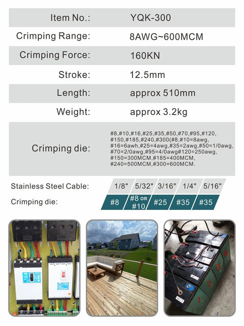 Specifications and use cases of Beefed Up Hydraulic Wire And Battery Cable Lug Crimping Tool Kit 12 AWG To 2/0 AWG with images