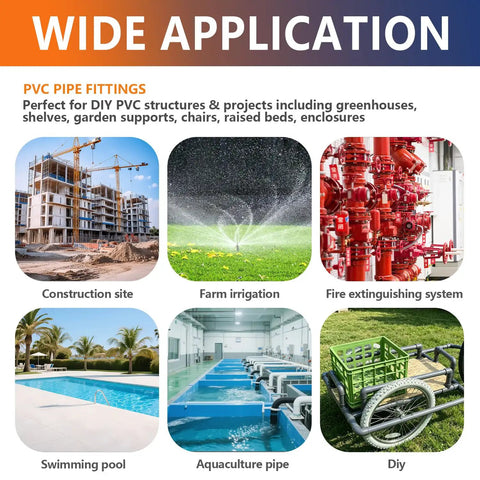 Wide application of PVC pipe fittings for construction, irrigation, fire systems, swimming pools, aquaculture, and DIY projects