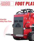 Compact Skid Steer Loader With Fork Attachments And Bucket Attachment And 23 HP Gas Engine Stand On Crawler Foot Plate Detail