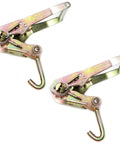 Beefy 2 Inch Ratchet With Finger J Hook Tie Down Pack Of 4 11000 Lb Break Strength Extra Long Aluminum Handle, two shown