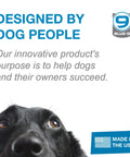 Dog with text promoting KLIMB Training Platform Kit for Dogs Pro Designed Space for Training Agility and Behavior Fixes Safe Made in USA