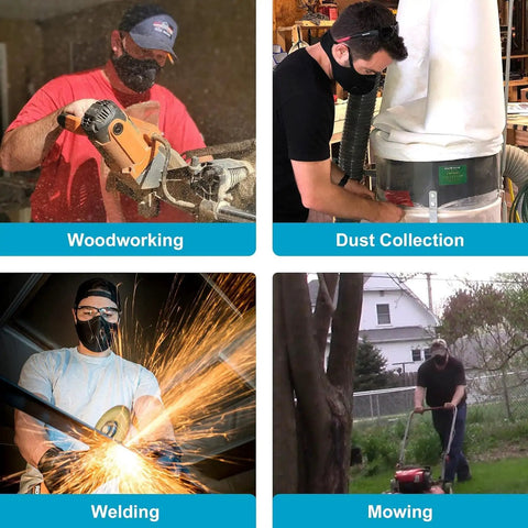 Images showing Six Activated Carbon Filters Included Dust Face Mask for Woodworking, Dust Collection, Welding, and Mowing.