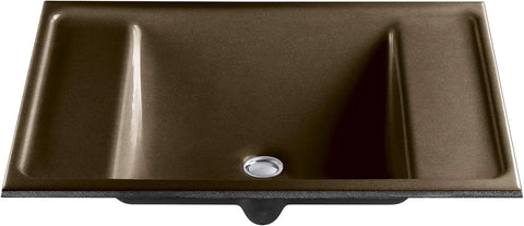 K-2838-KA Ledges Undercounter Lavatory in Black N Tan Finish with long straight lines and tight corners, top view.