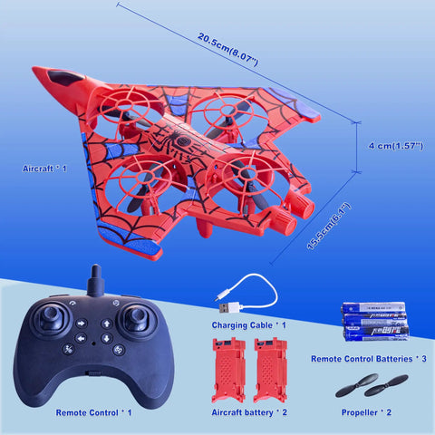 Beginner Friendly Remote Control Airplane With LED Lights, 360 Degree Flips, Rad Red RC Jet Plane, remote, batteries, props