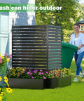 No-Dig Metal Patio Privacy Fence Screen With Planter Box for Outdoors, rustproof enclosure for trash can, garden setting