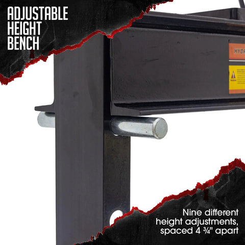 Adjustable height bench with nine different settings for versatile use in 20 Ton Shop Press With Pneumatic Or Hand Pump, Heavy Duty Metal Bending And Straightening Tool For Home Mechanics And Small Shops, Air Compressor Compatible At 110 To 120 Psi, Versatile Bearing Replacement