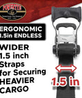 Heavy Hitter Endless Ratchet Straps 1.5 Inch By 4 Foot Ergonomic Grip No Hooks Required 800 Pound Holding Capacity Built Like A Tank No Friction Cargo Tie Down Quick Adjust Black Pack showing ratchet mechanism.
