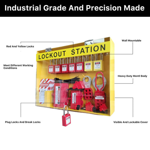 Lockout Tagout Station Safety Kit Electrical LOTO Devices OSHA Compliant Industrial Organizer Featuring 14 Safety Locks