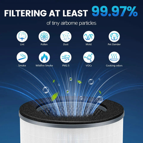 Replacement HEPA Filter For TotalClean 5 In 1 Air Purifier AP T10 BK WT filtering particles illustration