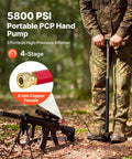 Person using 4-Stage High-Pressure PCP Hand Pump For Air Rifles, Paintball, And Tires, 5800 PSI in outdoor setting