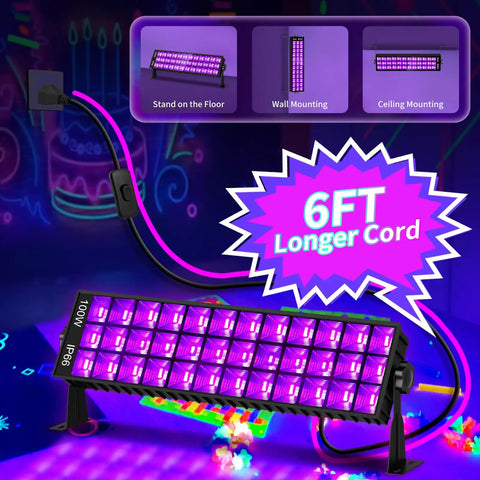 Beast 100W LED Black Light Bar IP66 Waterproof With Plug And Switch 6ft Cord Indoor Outdoor Neon Glow for parties body paint